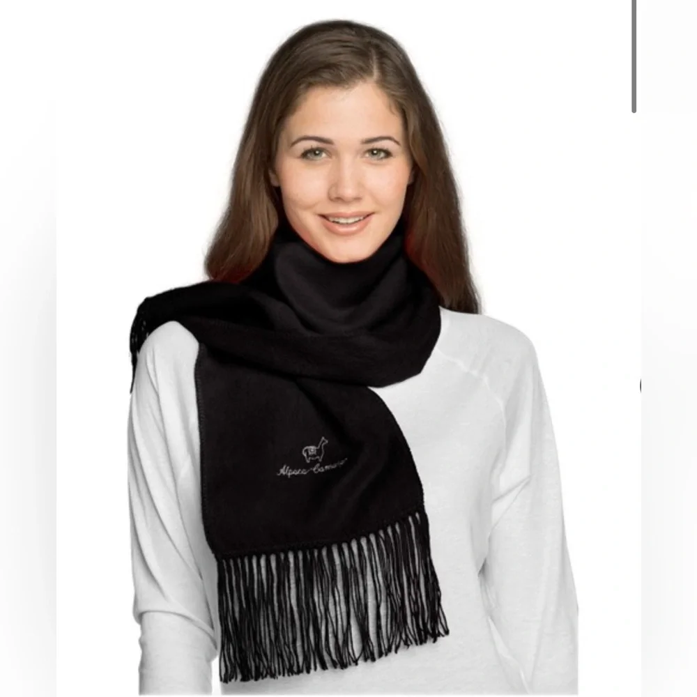 Camargo Alpaca Scarf with Alpaca Stitched Logo - Black